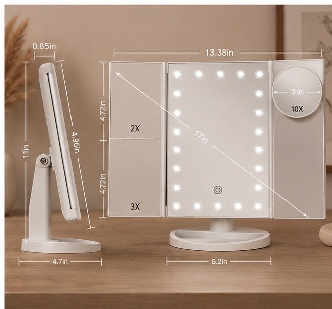 Miroir Maquillage LED avec Lumières – Grossissement 1X 2X 3X et Miroir 10X