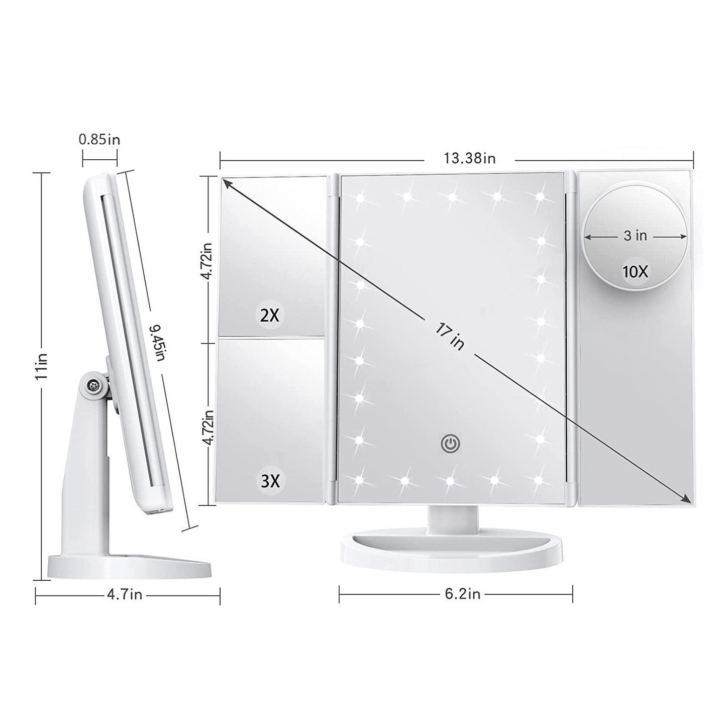HBN Makeup Mirror with Lights, 1X 2X 3X Magnification with 10X Magnifying Mirror