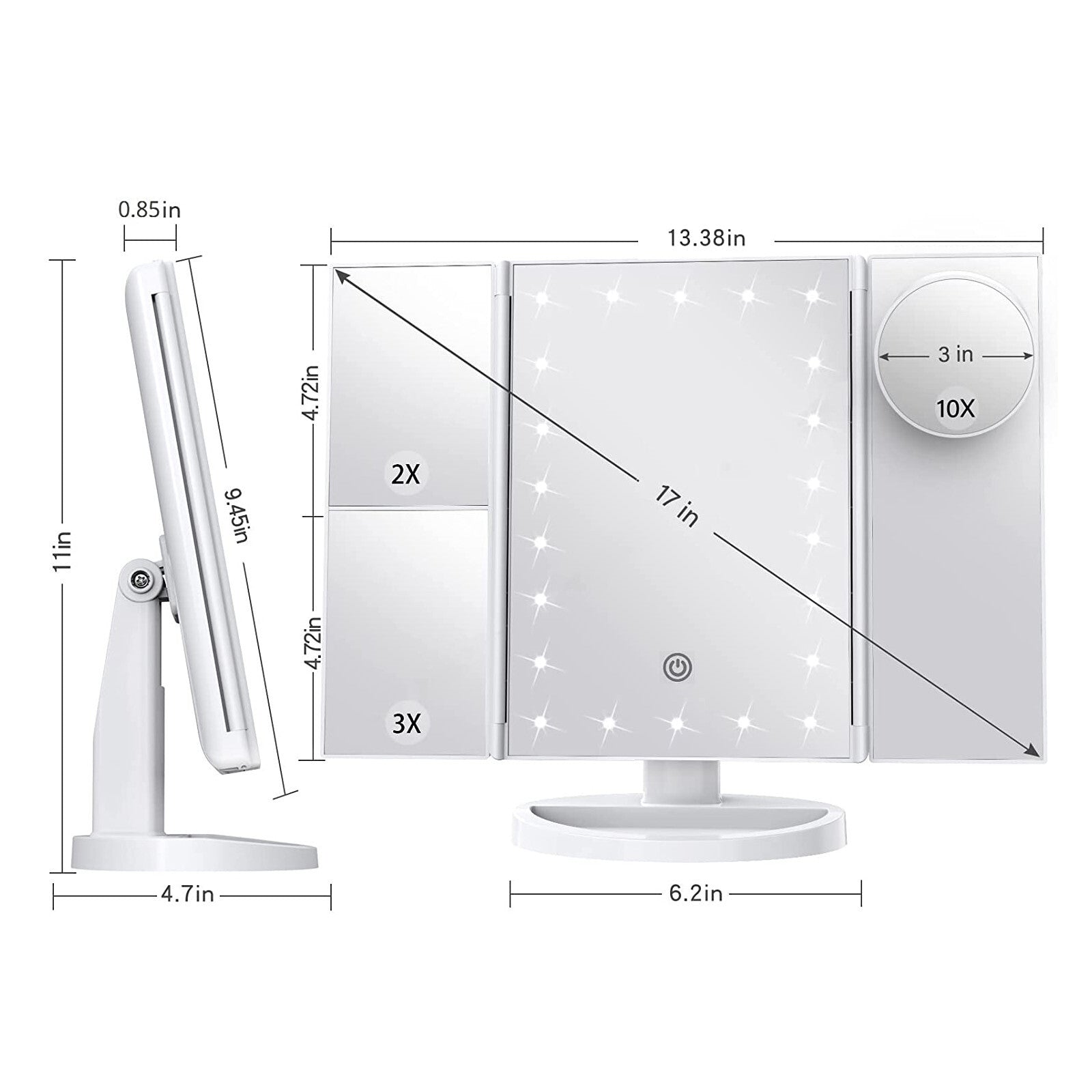 HBN Makeup Mirror with Lights, 1X 2X 3X Magnification with 10X Magnifying Mirror