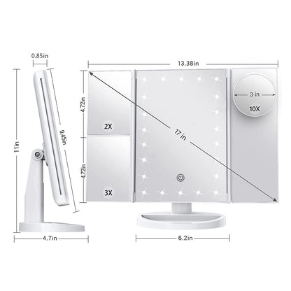 HBN Makeup Mirror with Lights, 1X 2X 3X Magnification with 10X Magnifying Mirror