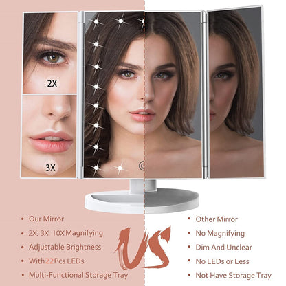 HBN Makeup Mirror with Lights, 1X 2X 3X Magnification with 10X Magnifying Mirror
