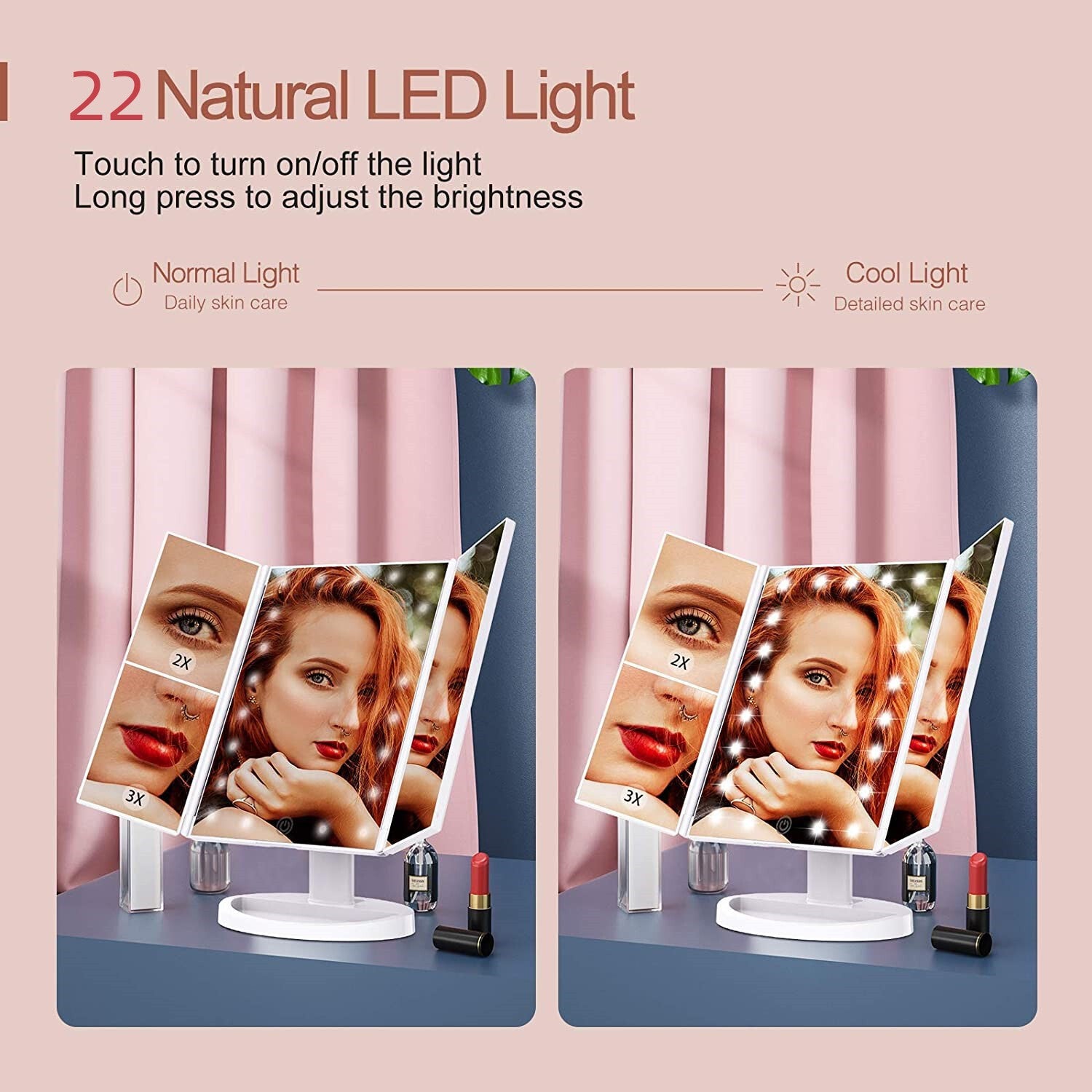 HBN Makeup Mirror with Lights, 1X 2X 3X Magnification with 10X Magnifying Mirror