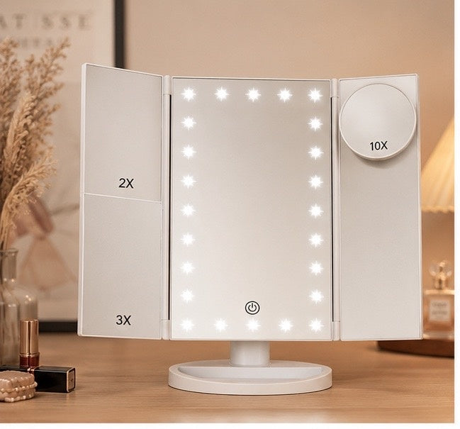 Miroir Maquillage LED avec Lumières – Grossissement 1X 2X 3X et Miroir 10X