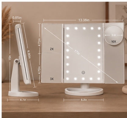 Miroir Maquillage LED avec Lumières – Grossissement 1X 2X 3X et Miroir 10X